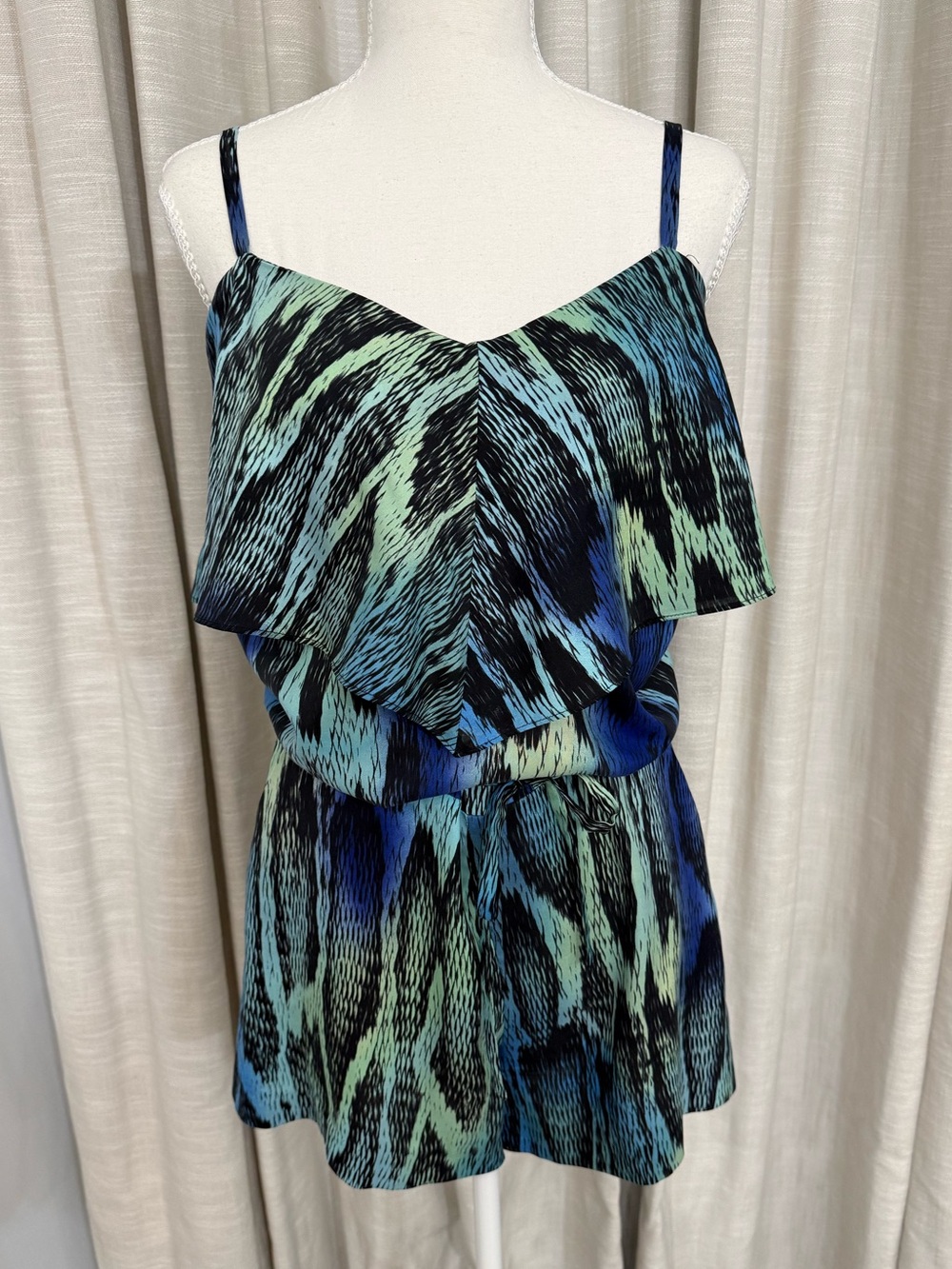 Guess Mint Green & Black Printed Romper